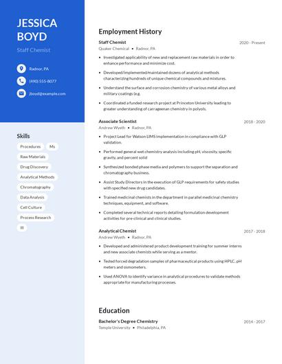 Staff Chemist Resume