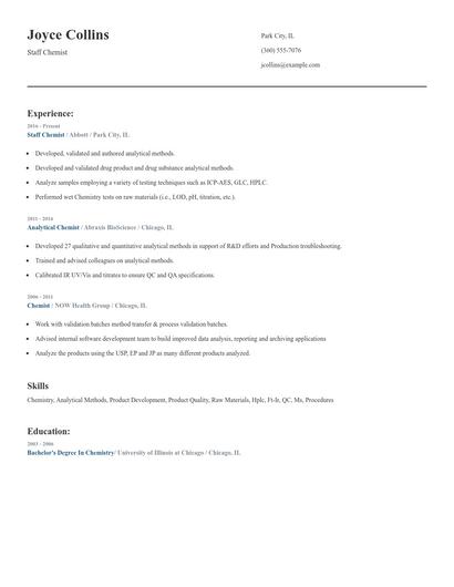 Staff Chemist Resume