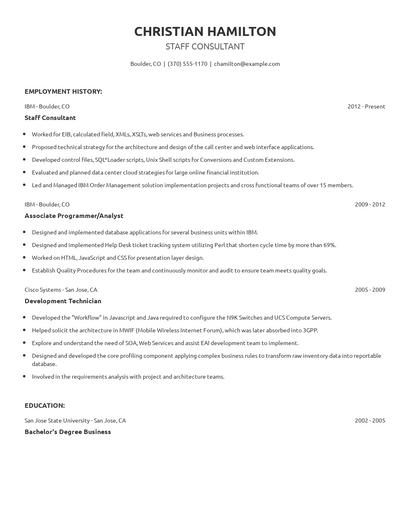 Staff Consultant Resume