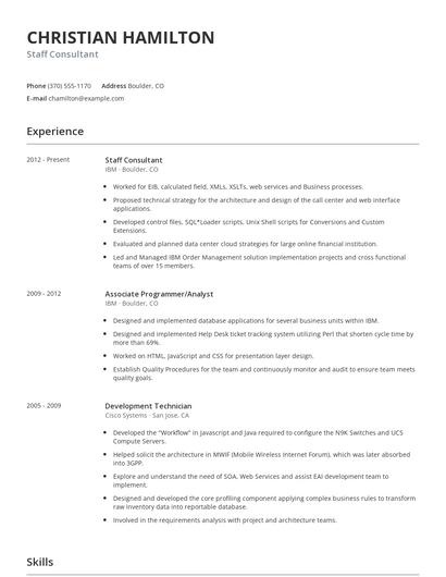 Staff Consultant Resume