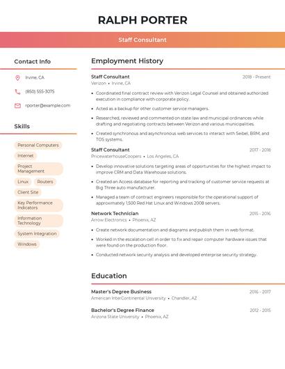 Staff Consultant Resume