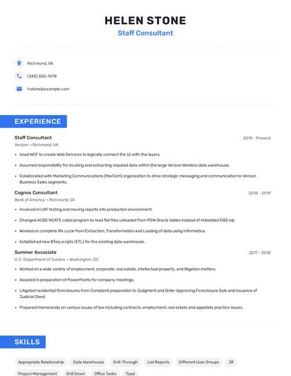 Staff Consultant Resume