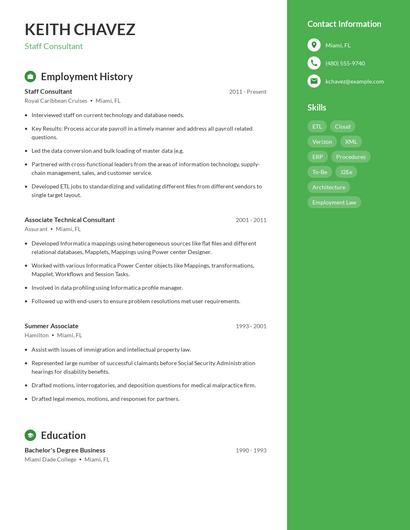 Staff Consultant Resume