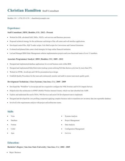 Staff Consultant Resume