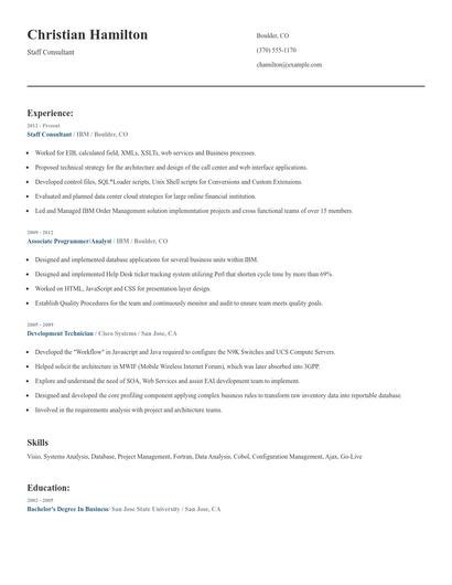 Staff Consultant Resume