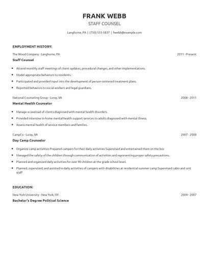 Staff Counsel Resume