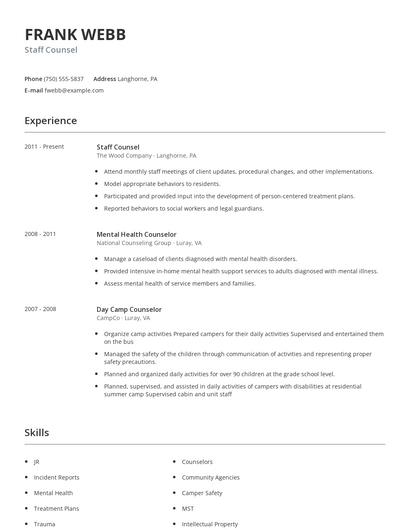 Staff Counsel Resume