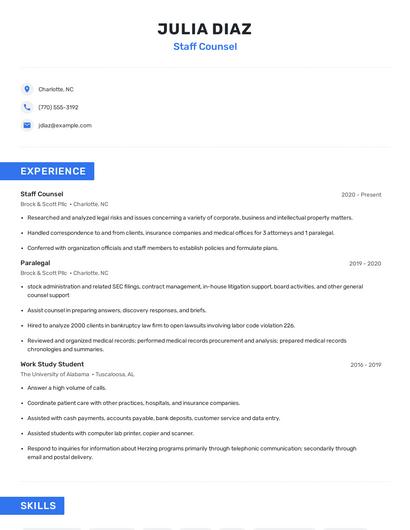 Staff Counsel Resume
