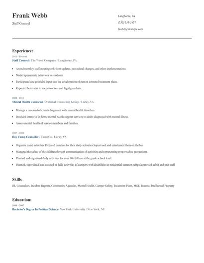 Staff Counsel Resume