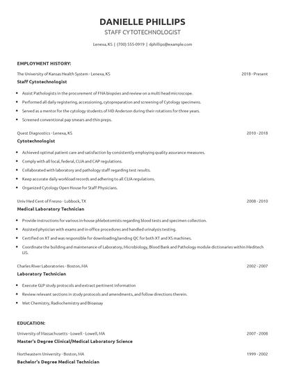 Staff Cytotechnologist Resume