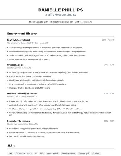 Staff Cytotechnologist Resume