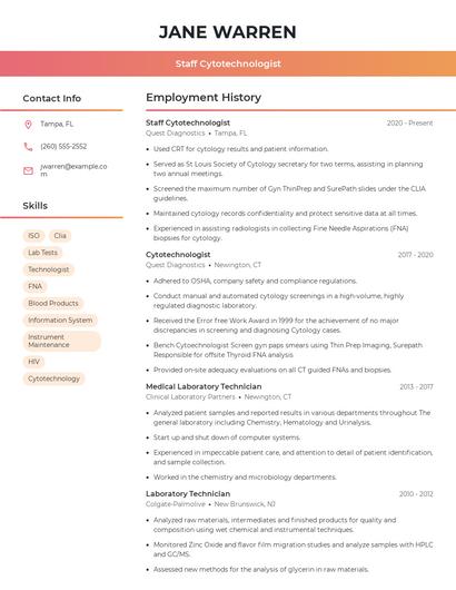 Staff Cytotechnologist Resume