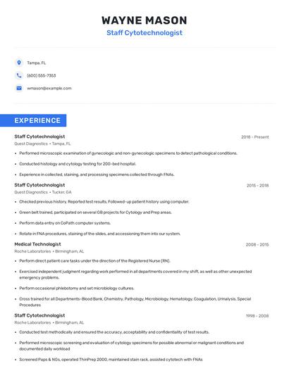 Staff Cytotechnologist Resume