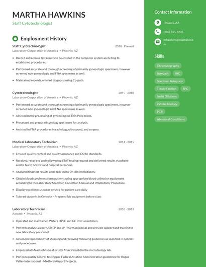 Staff Cytotechnologist Resume