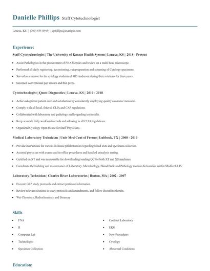 Staff Cytotechnologist Resume