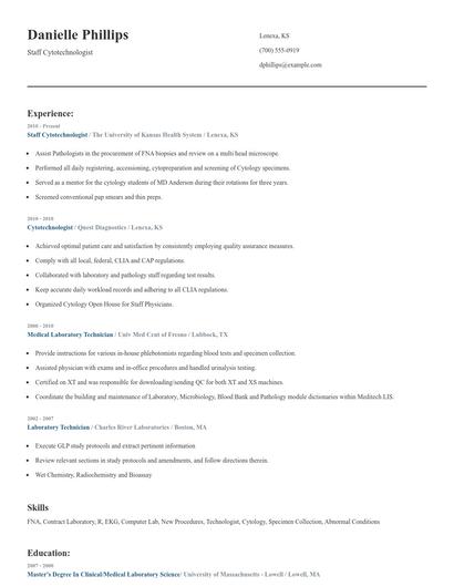 Staff Cytotechnologist Resume