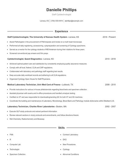 Staff Cytotechnologist Resume
