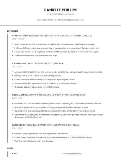 Staff Cytotechnologist Resume