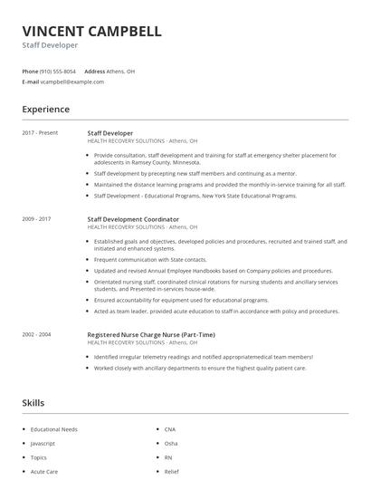 Staff Developer Resume