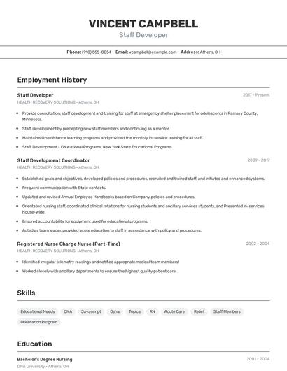 Staff Developer Resume