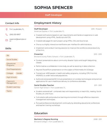 Staff Developer Resume