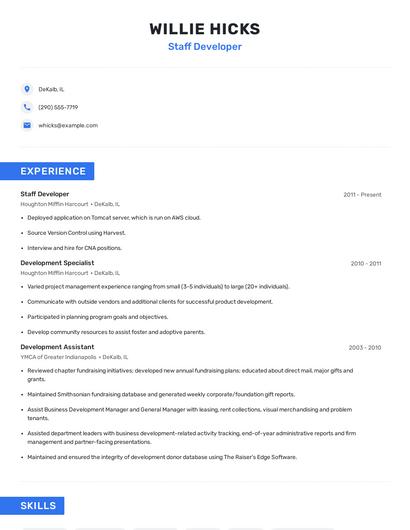 Staff Developer Resume