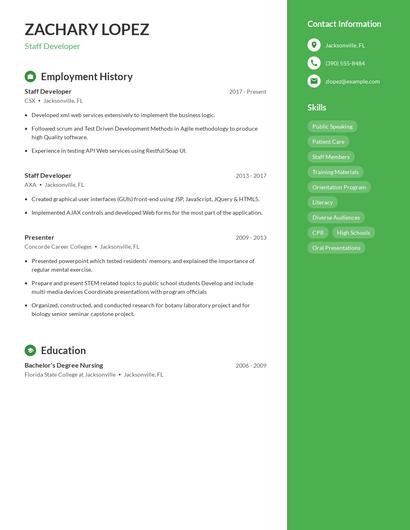 Staff Developer Resume