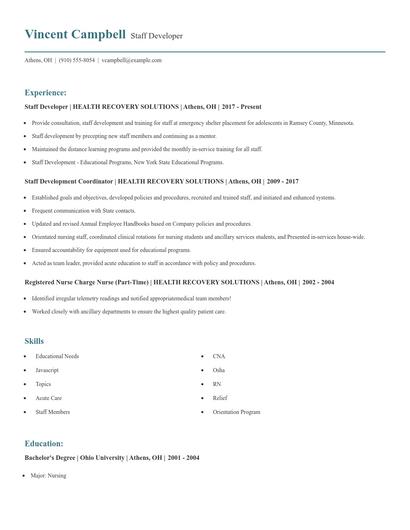 Staff Developer Resume