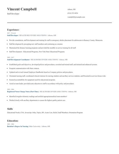 Staff Developer Resume