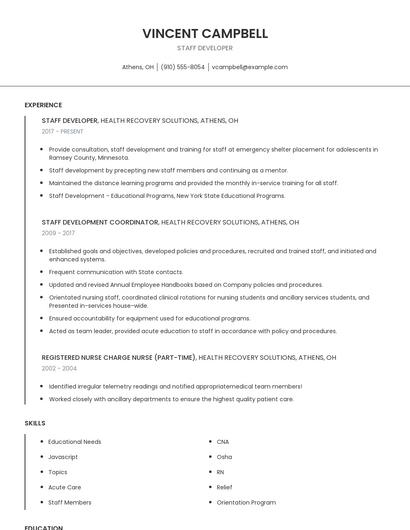Staff Developer Resume