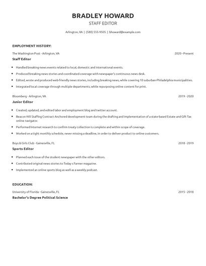 Staff Editor Resume