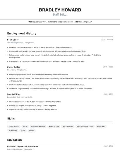 Staff Editor Resume