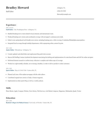 Staff Editor Resume