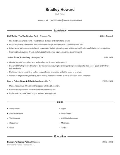 Staff Editor Resume