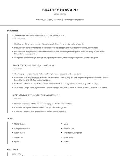 Staff Editor Resume