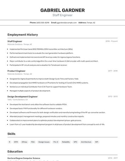 Staff Engineer Resume