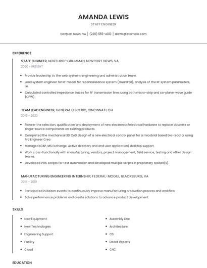 Staff Engineer Resume