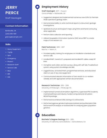 Staff Geologist Resume