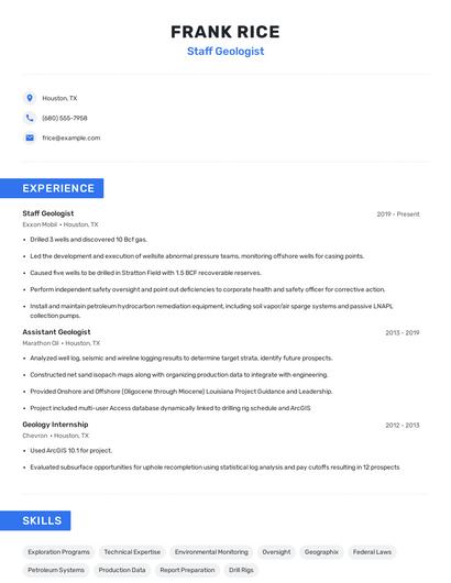 Staff Geologist Resume