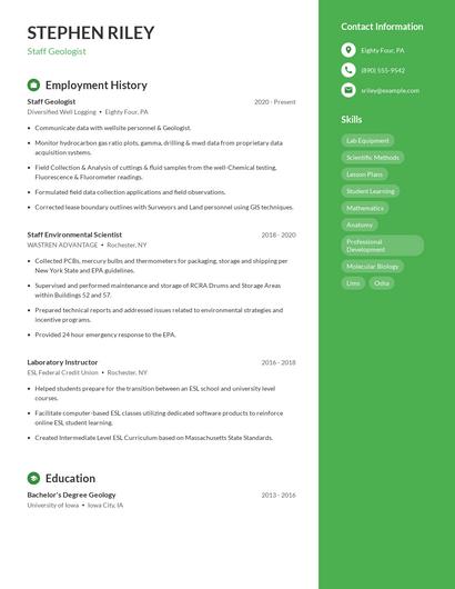 Staff Geologist Resume