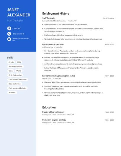 Staff Geologist Resume
