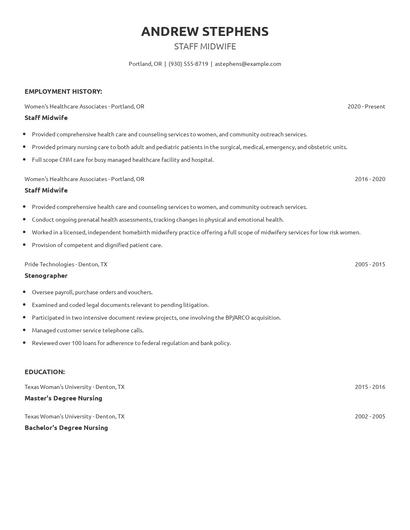 Staff Midwife Resume