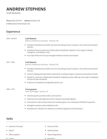 Staff Midwife Resume
