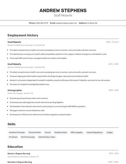 Staff Midwife Resume