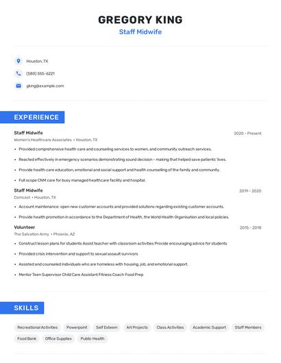 Staff Midwife Resume