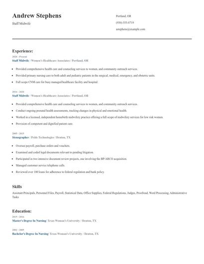 Staff Midwife Resume