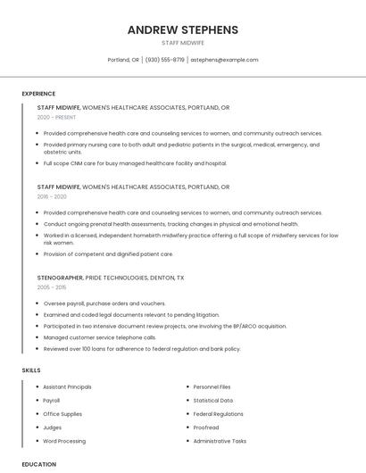 Staff Midwife Resume