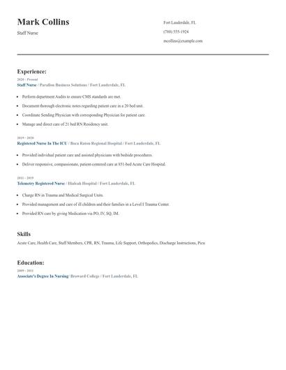 Staff Nurse Resume