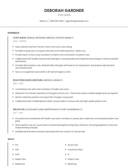 Staff Nurse Resume