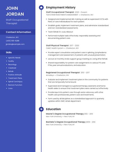 Staff Occupational Therapist Resume